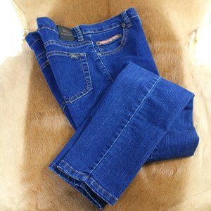 Burberry Tagged Straight Skinny Medium Blue Fade Jeans, Size 30